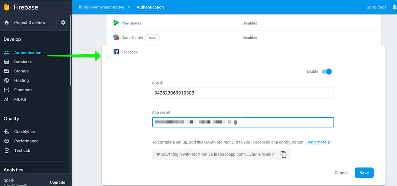 adding secret key to firebase console
